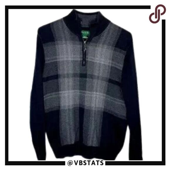 Medium David Taylor Black and Gray Plaid 1/4 Zip Top - Picture 1 of 5